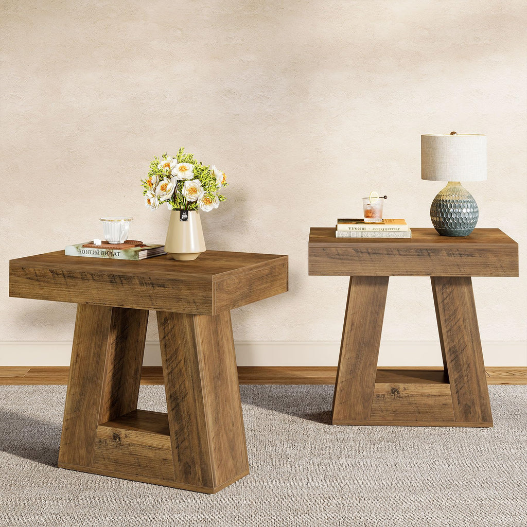 24" 2-Tier Narrow Wooden Side Table Set of 2 E789784