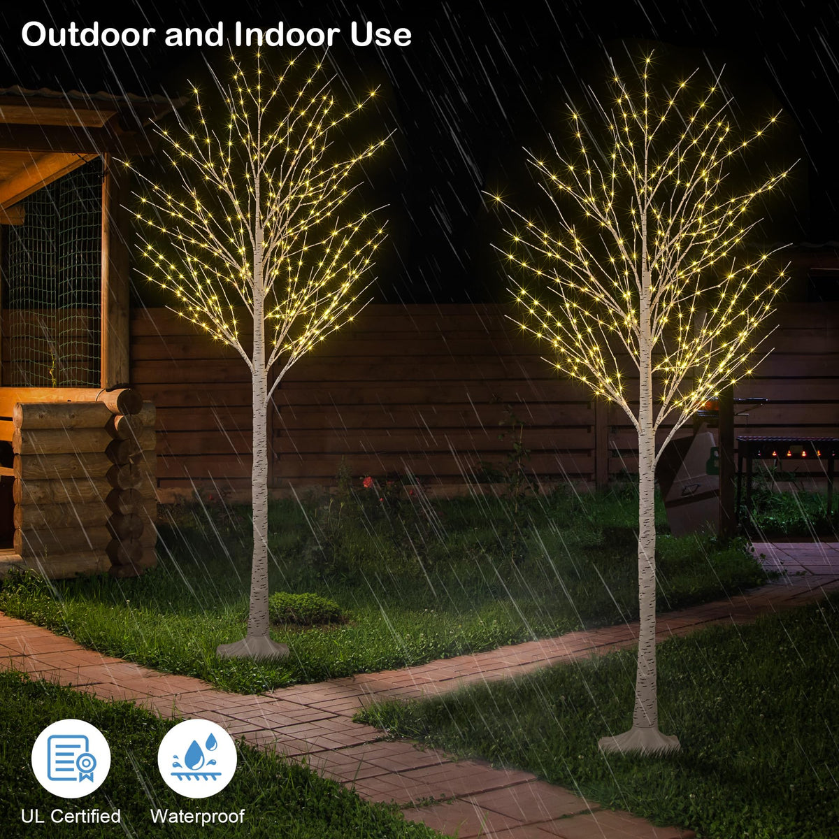 2 Pack 8FT 132 LED Warm White Lighted Birch Tree V9861