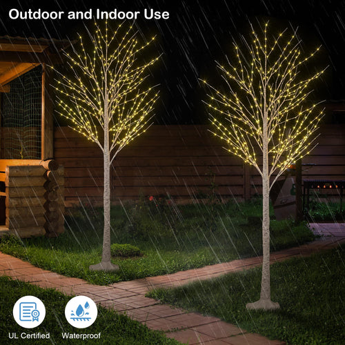2 Pack 8FT 132 LED Warm White Lighted Birch Tree V9861