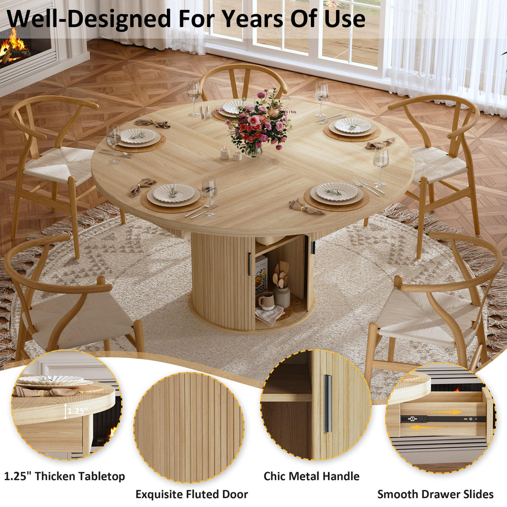 47.2" Round Wood Dining Table with 4 Drawers G94216