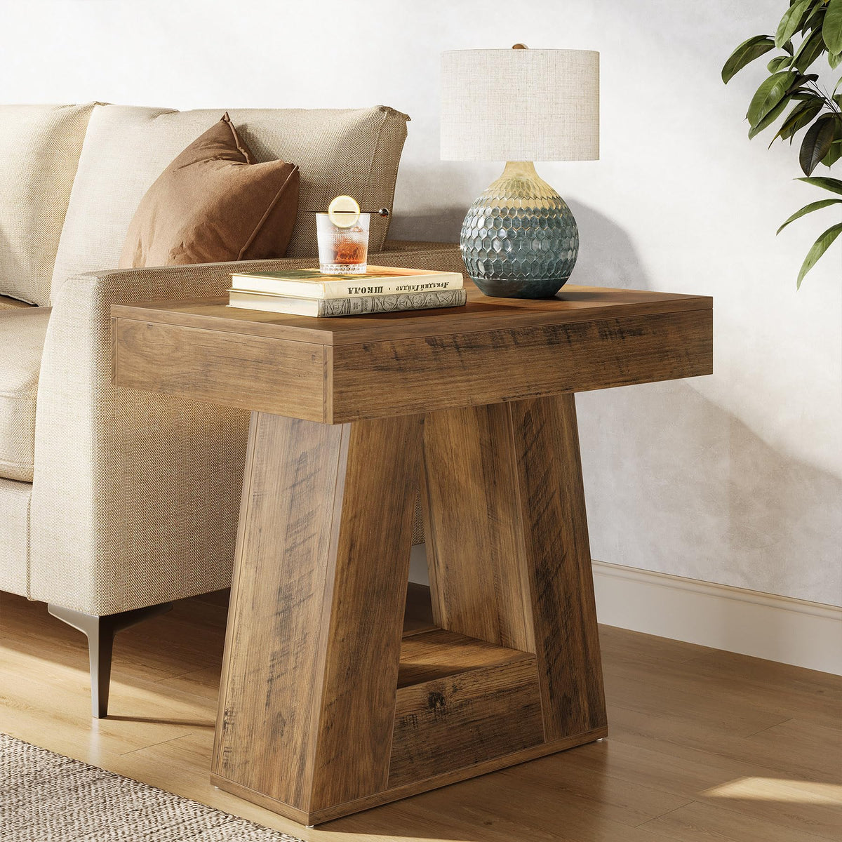 24" 2-Tier Narrow Wooden Side Table Set of 2 E789784