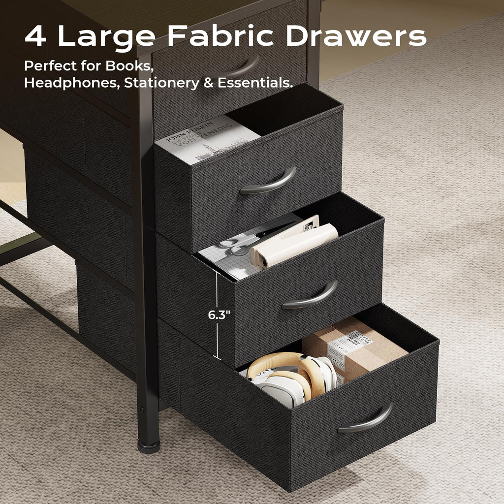 55 Inch L Shaped Desk with Fabric Drawers and Power Outlets M388