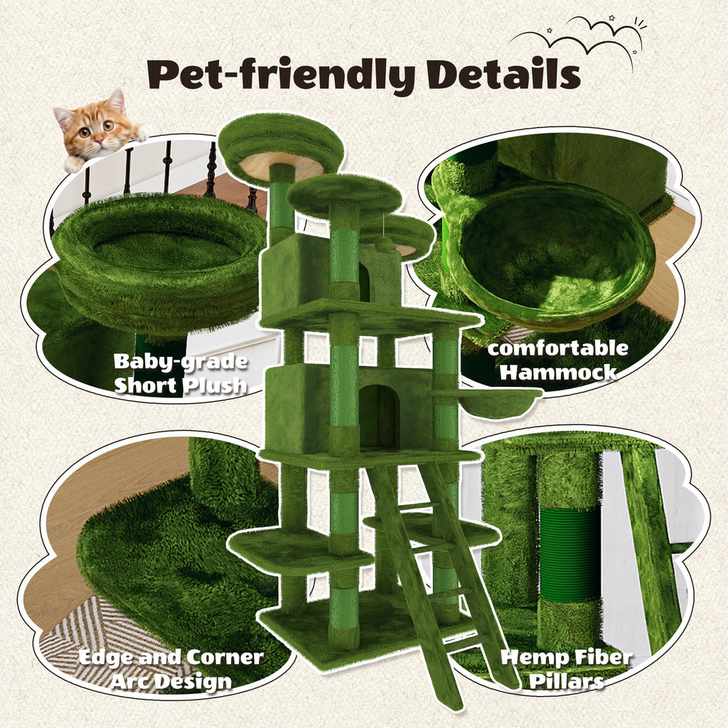 70.87'' Cat Tree Tower with Scratching Post and Hanging Hammock F622