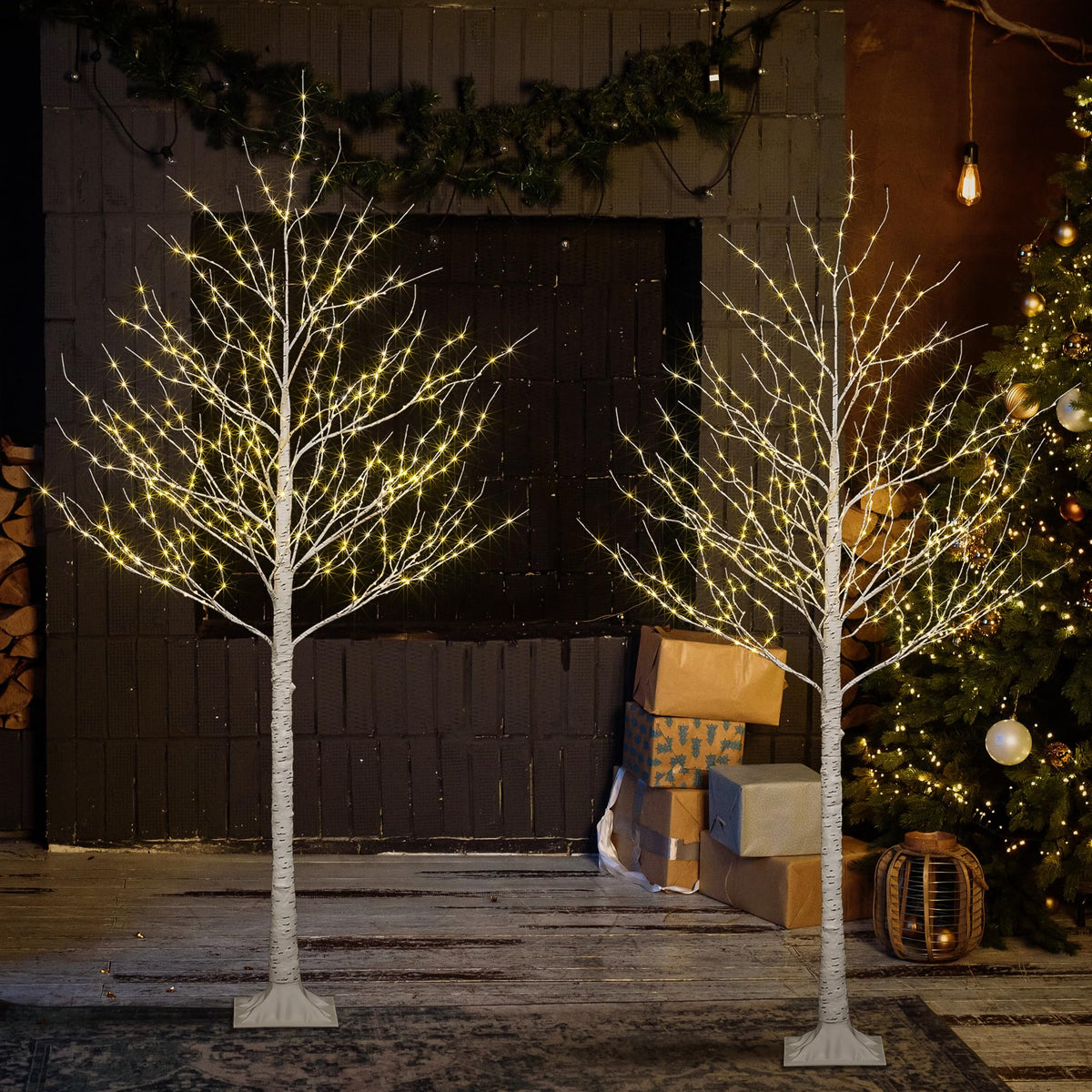 2 Pack 8FT 132 LED Warm White Lighted Birch Tree V9861