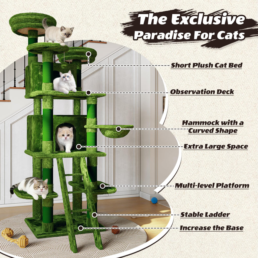 70.87'' Cat Tree Tower with Scratching Post and Hanging Hammock F622