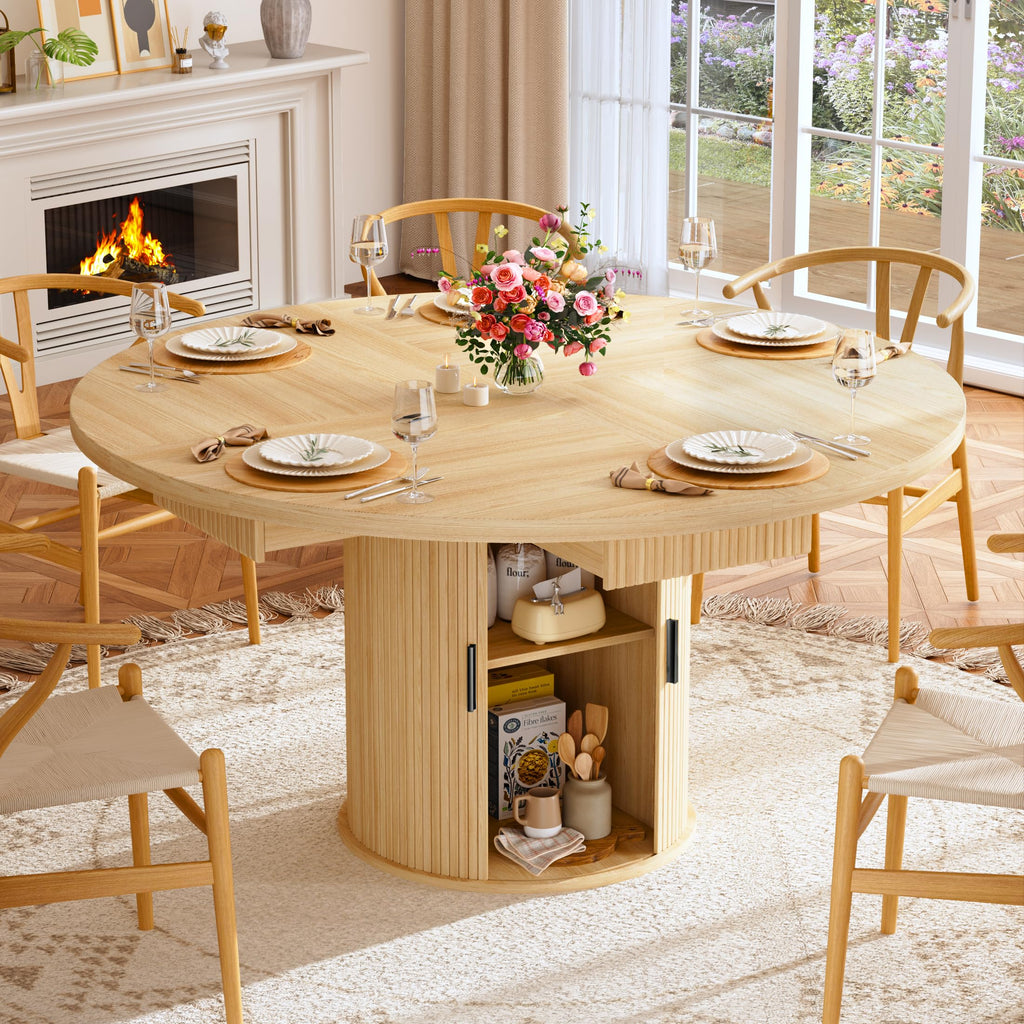 47.2" Round Wood Dining Table with 4 Drawers G94216