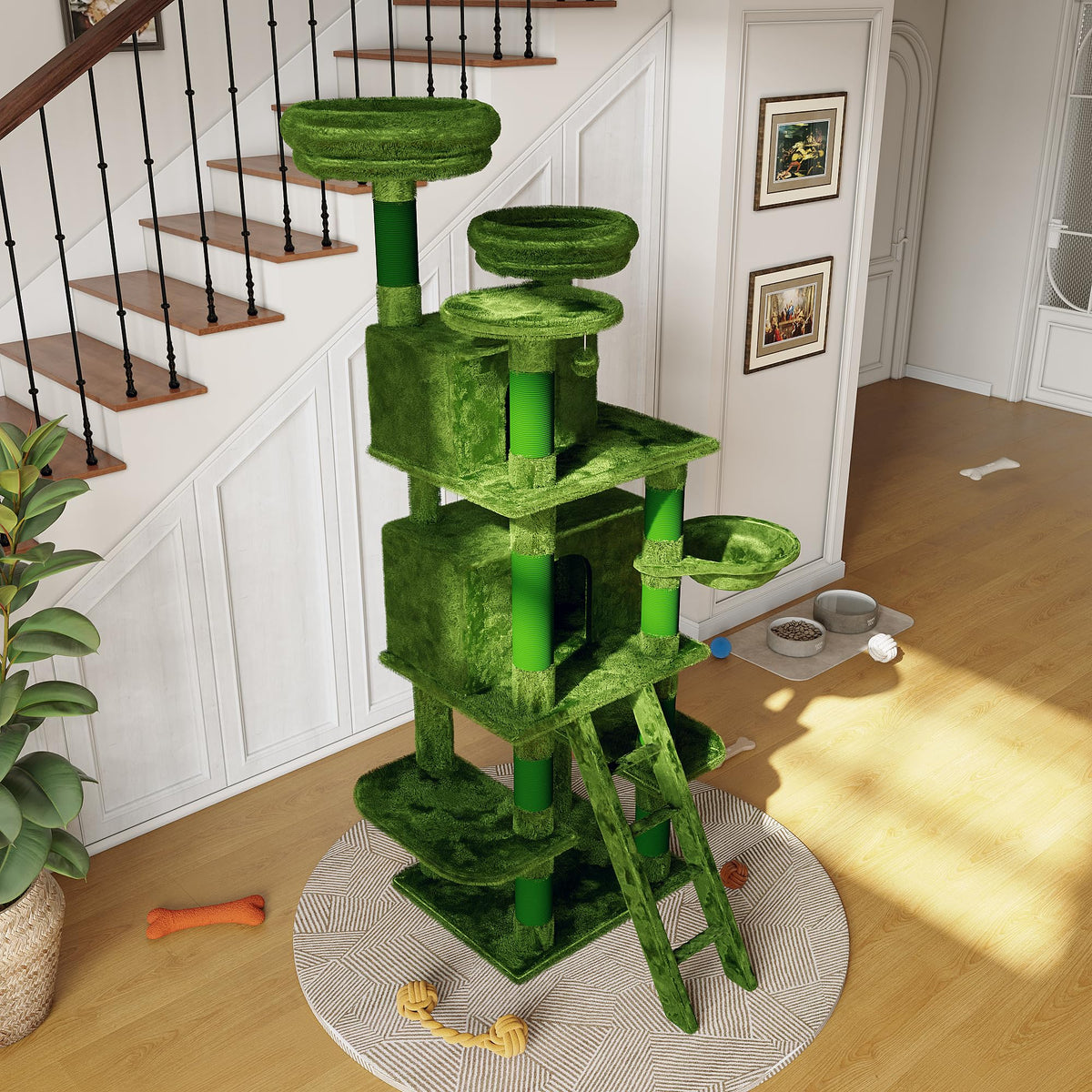 70.87'' Cat Tree Tower with Scratching Post and Hanging Hammock F622
