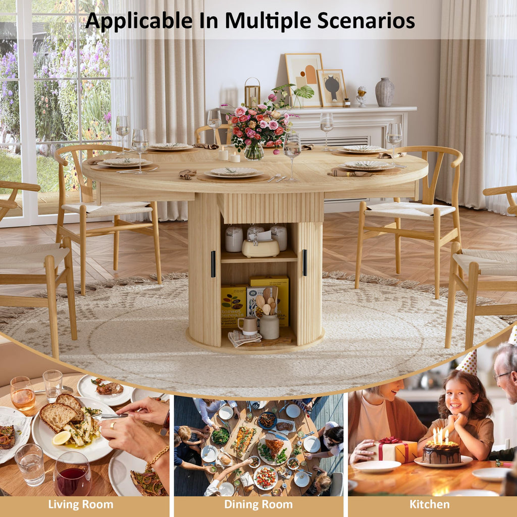47.2" Round Wood Dining Table with 4 Drawers G94216